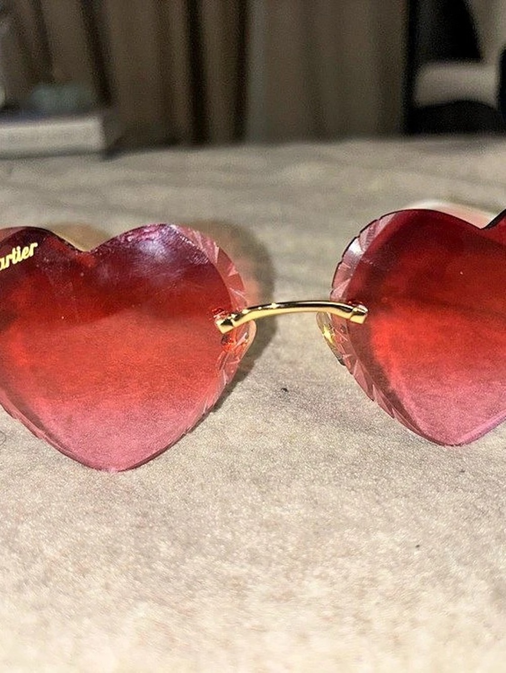 Cartier Panthère Heart Sunglasses Red & Gold Like New